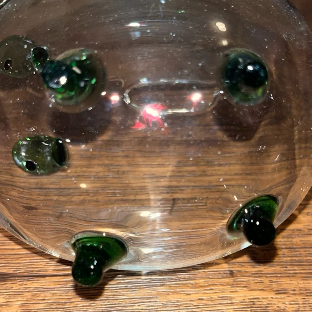 Clear Glass Piggy Bank W/Green Accents Hi-Quality Crystal-Clear Glass Hand-Made